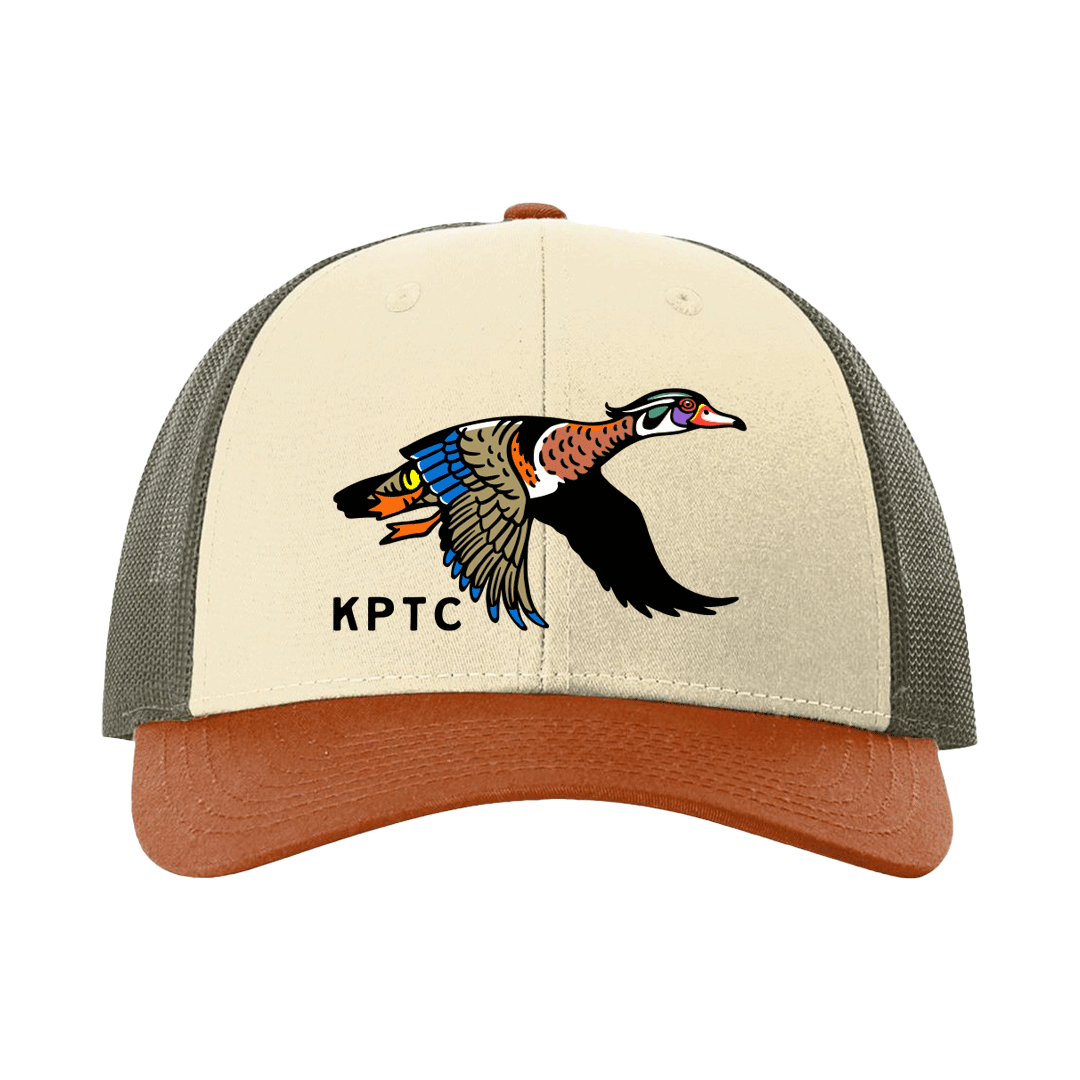 Flying Wood Duck Trucker Hat Cream Loden Orange Knotted Pine Trading Co